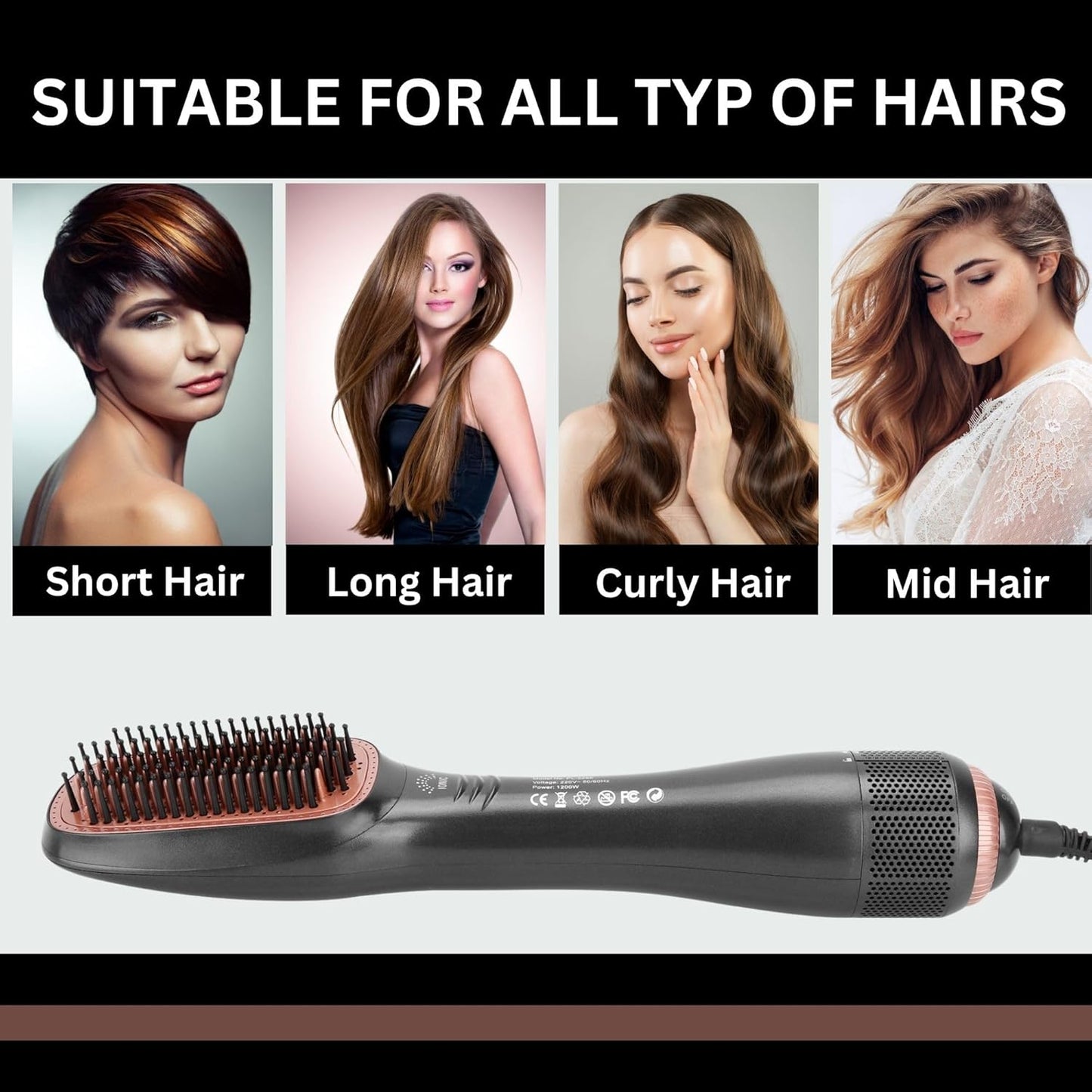 Hot Ceramic Blow Dryer & Straightener Brush–3 Heat/2 Speed One-Step Volumizer for All Hair Types