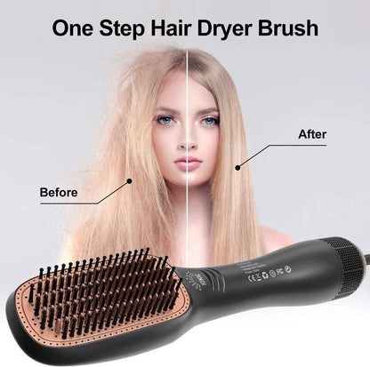 Hot Ceramic Blow Dryer & Straightener Brush–3 Heat/2 Speed One-Step Volumizer for All Hair Types